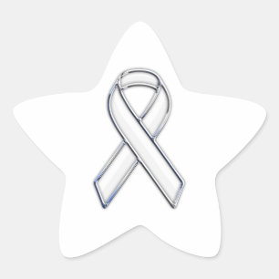 Chrome Belted Style White Ribbon Awareness Stern-Aufkleber
