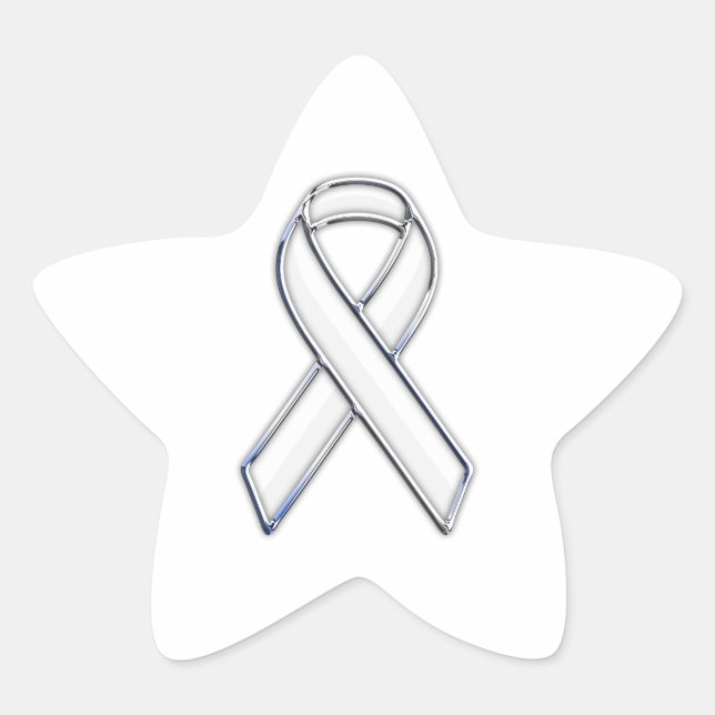 Chrome Belted Style White Ribbon Awareness Stern-Aufkleber (Vorderseite)