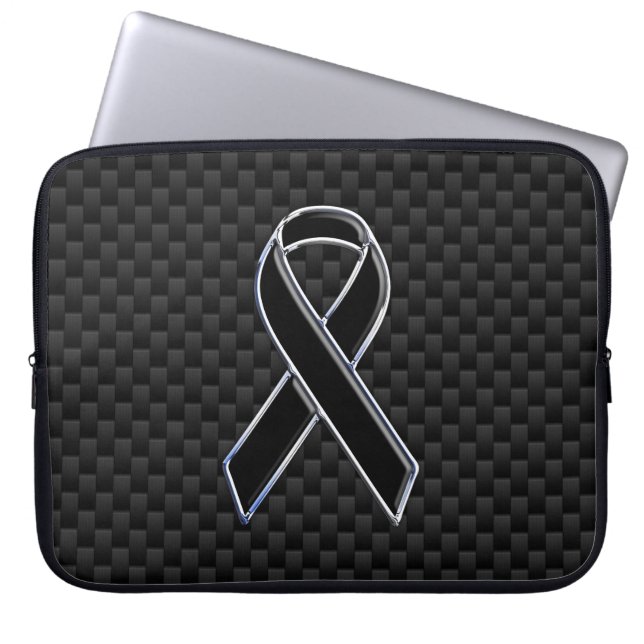 Chrome Black Ribbon Awareness Carbon Fibre Laptopschutzhülle (Vorderseite)