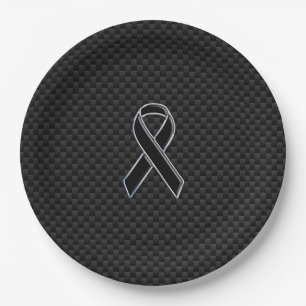 Chrome Black Ribbon Awareness Carbon Fibre Pappteller
