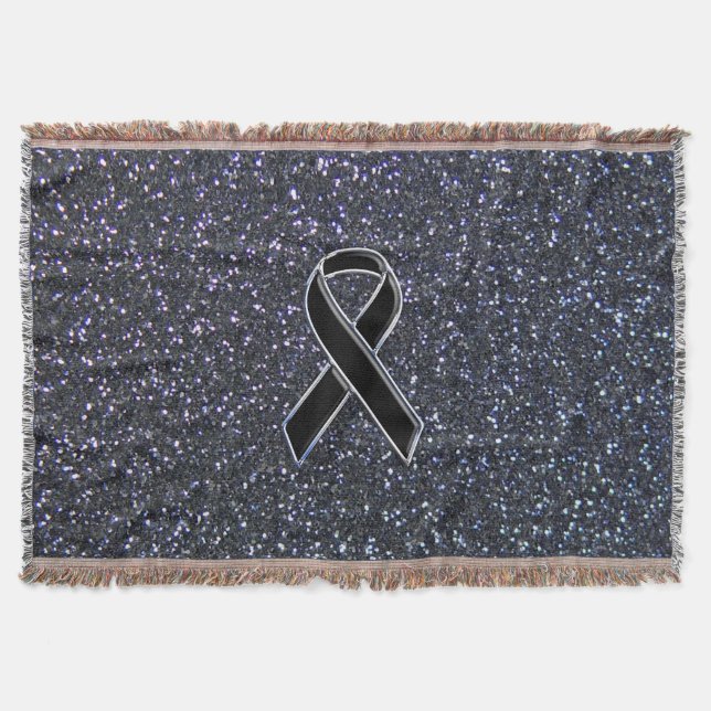 Chrome Black Ribbon Awareness Midnight Blue Decke (Vorderseite)