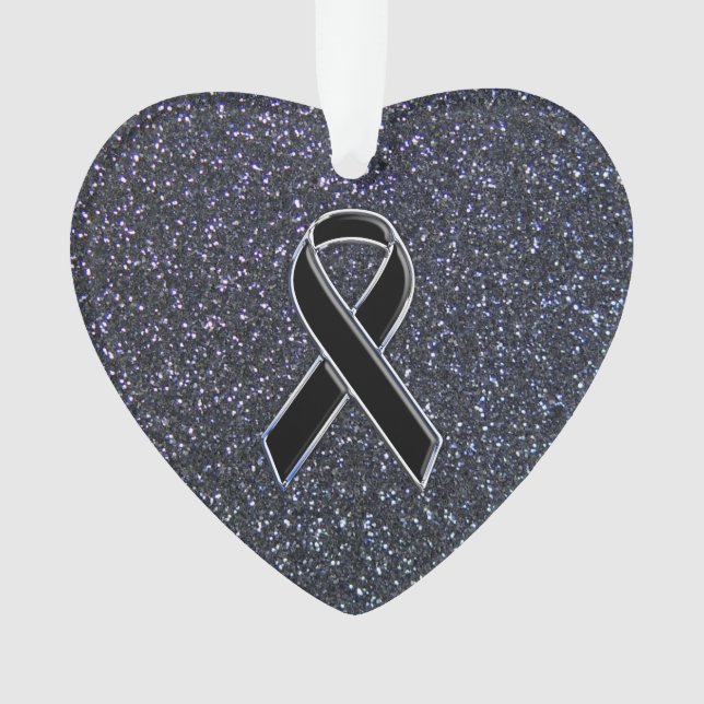 Chrome Black Ribbon Awareness Midnight Blue Ornament (Vorderseite)