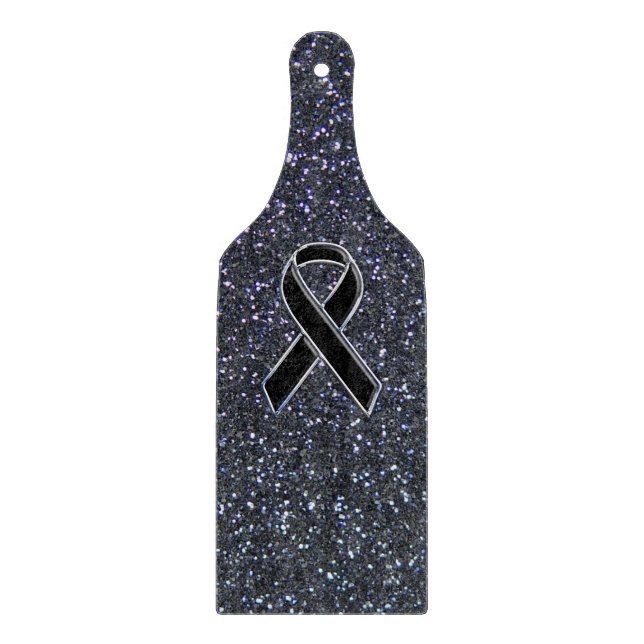 Chrome Black Ribbon Awareness Midnight Blue Schneidebrett (Vorderseite)