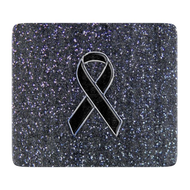 Chrome Black Ribbon Awareness Midnight Blue Schneidebrett (Vorderseite)