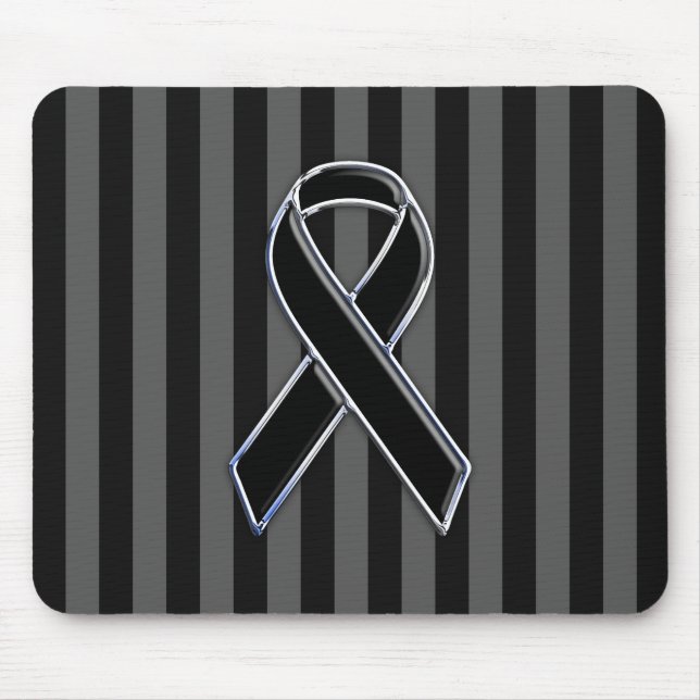 Chrome Black Ribbon Awareness Stripes Mousepad (Vorne)