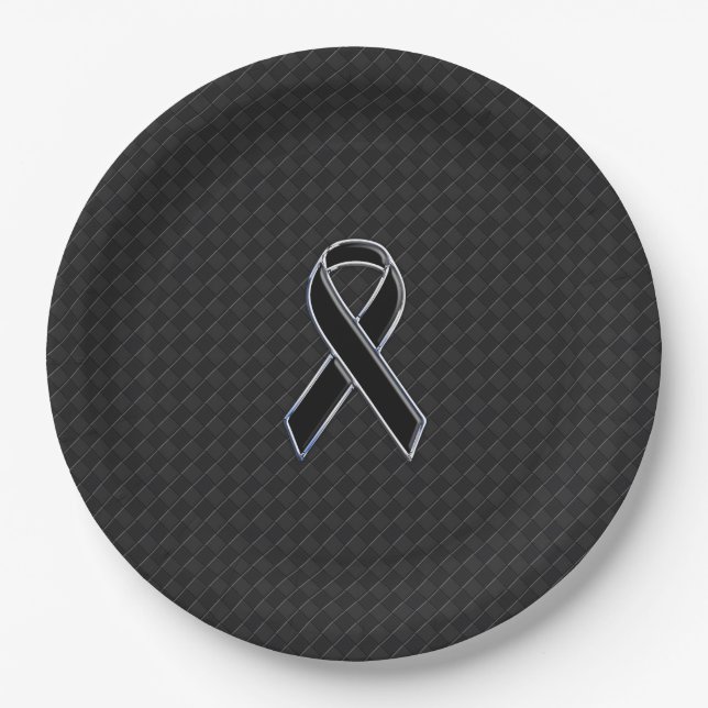 Chrome Black Ribbon Awareness Style Pappteller (Vorderseite)