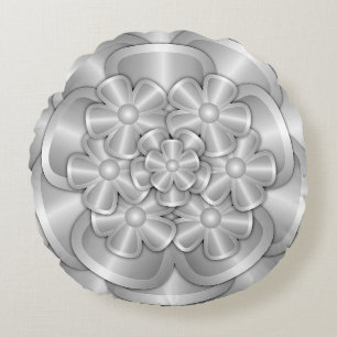 Chrome-Blume - Silver Round Pillow Rundes Kissen