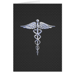 Chrome Caduceus Medical Symbol Black Carbon Fibre