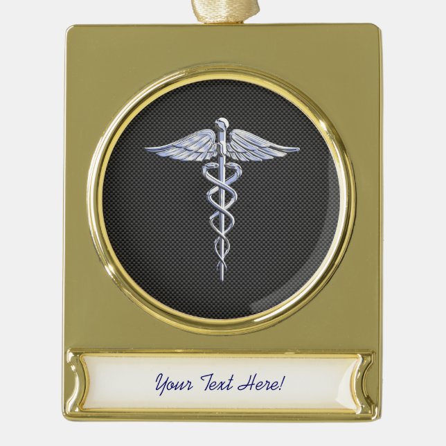 Chrome Caduceus Medical Symbol Black Carbon Fibre Banner-Ornament Gold (Vorderseite)