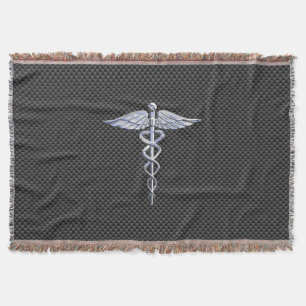 Chrome Caduceus Medical Symbol Black Carbon Fibre Decke