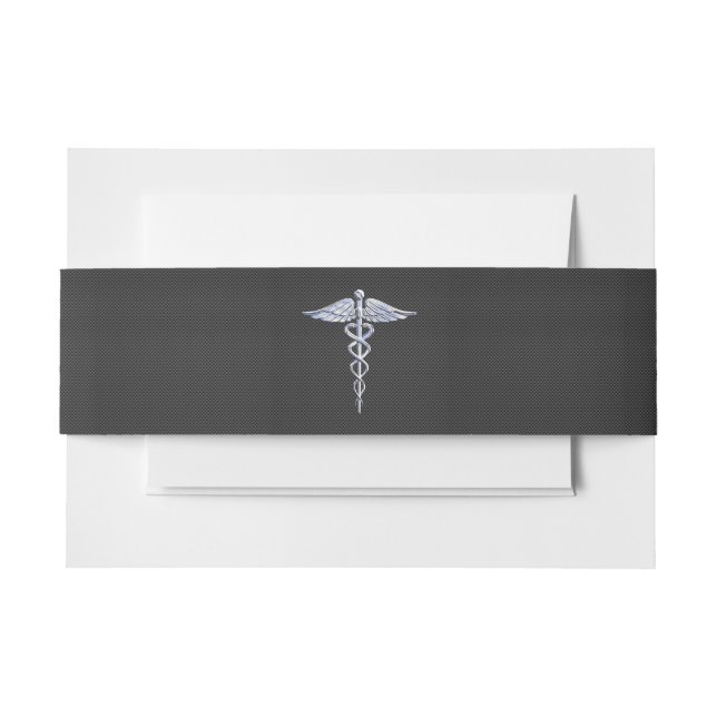 Chrome Caduceus Medical Symbol Black Carbon Fibre Einladungsbanderole (Vorderseite Beispiel)