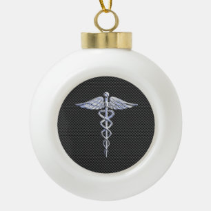 Chrome Caduceus Medical Symbol Black Carbon Fibre Keramik Kugel-Ornament