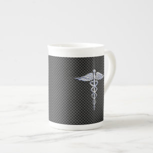 Chrome Caduceus Medical Symbol Black Carbon Fibre Prozellantasse