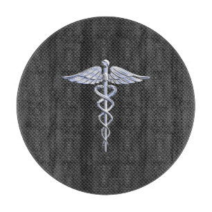 Chrome Caduceus Medical Symbol Black Carbon Fibre Schneidebrett
