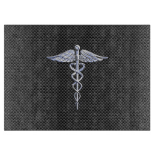 Chrome Caduceus Medical Symbol Black Carbon Fibre Schneidebrett
