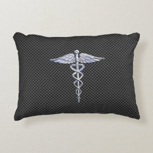 Chrome Caduceus Medical Symbol Black Carbon Fibre Zierkissen