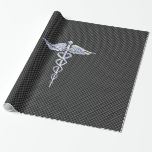 Chrome Caduceus Medical Symbol Carbon Fibre Decke Geschenkpapier