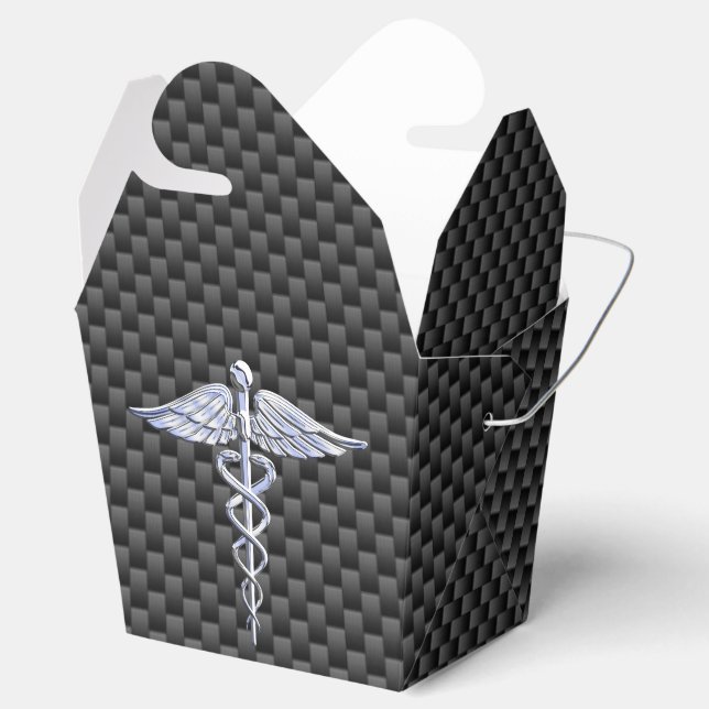 Chrome Caduceus Medical Symbol Carbon Fibre Decke Geschenkschachtel (Geöffnet)