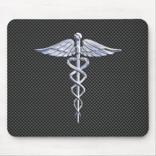Chrome Caduceus Medical Symbol Carbon Fibre Decke Mousepad
