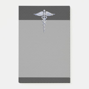 Chrome Caduceus Medical Symbol Carbon Fibre Decke Post-it Klebezettel