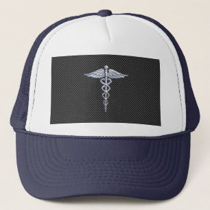 Chrome Caduceus Medical Symbol Carbon Fibre Decke Truckerkappe