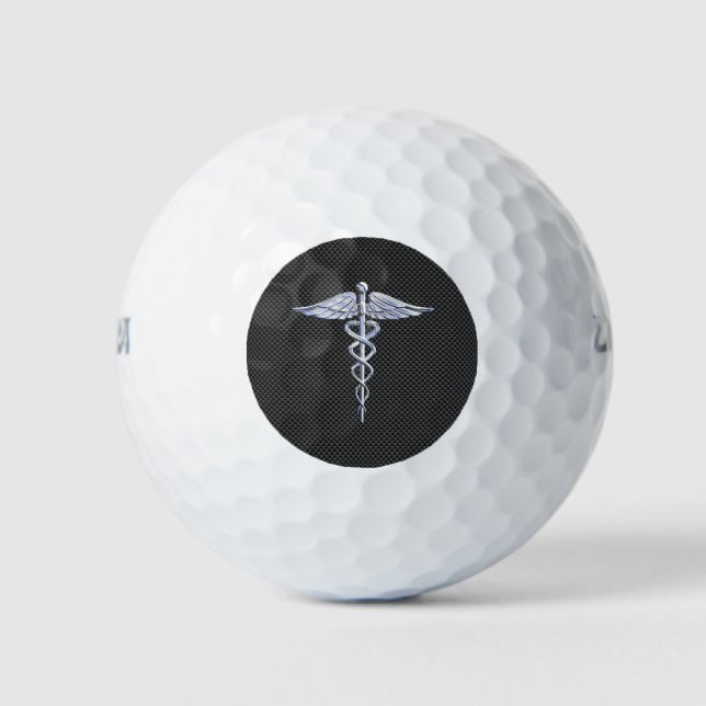 Chrome Caduceus Medical Symbol Carbon Fibre Print Golfball (Vorderseite)