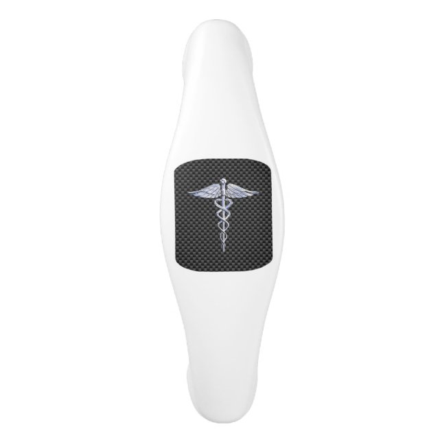 Chrome Caduceus Medical Symbol Carbon Fibre Print Keramik Schrankknauf (Vorderseite)