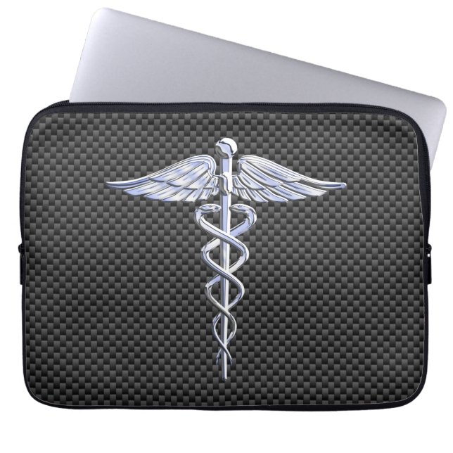 Chrome Caduceus Medical Symbol Carbon Fibre Print Laptopschutzhülle (Vorderseite)
