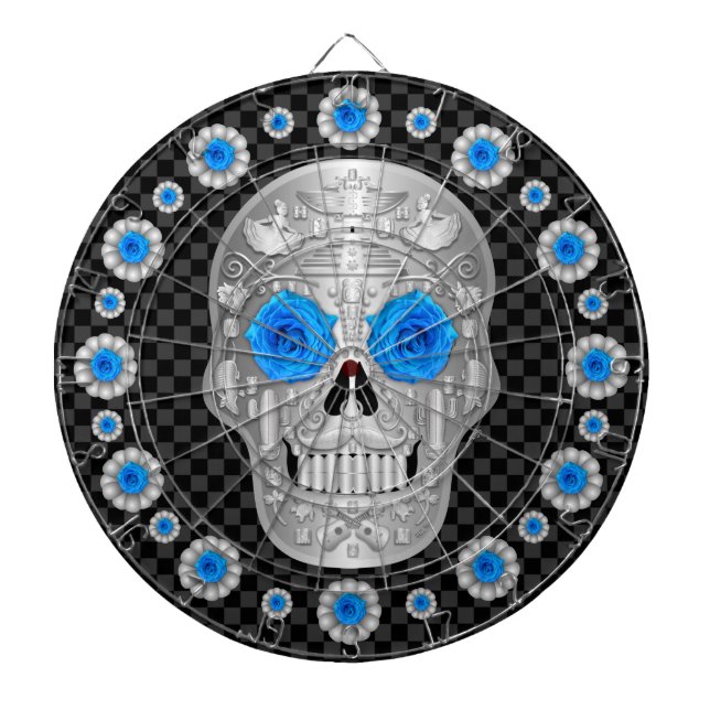 Chrome Calavera (Blaue Rose)  Dartscheibe (vorne)