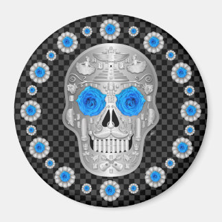 Chrome Calavera (Blaue Rose) Magnet