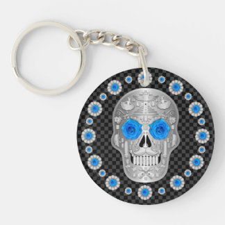 Chrome Calavera (Blaue Rose) Schlüsselanhänger
