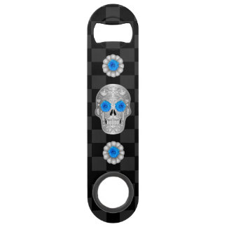 Chrome Calavera (Blue Rose) Bar Key
