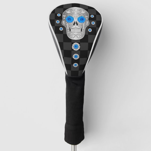 Chrome Calavera (Blue Rose) Golf Head Cover Headcover (Vorderseite)