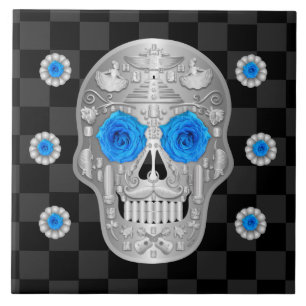 Chrome Calavera (Blue Rose) Keramik Tile Fliese