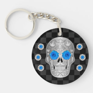 Chrome Calavera (Blue Rose) Schlüsselanhänger