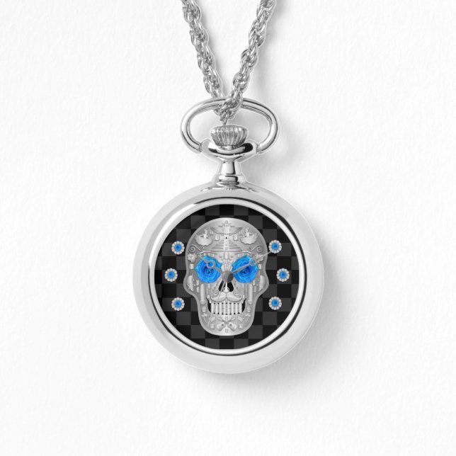 Chrome Calavera (Blue Rose) Watch Armbanduhr (Vorderseite)