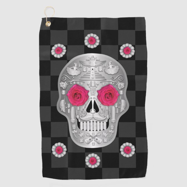 Chrome Calavera (Rosa) Golf Handtuch (Vorderseite)
