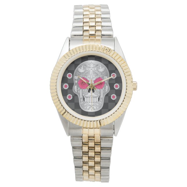 Chrome Calavera (Rosa Rose) Watch Armbanduhr (Vorderseite)