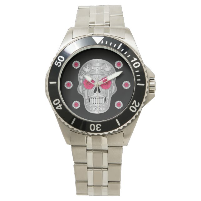 Chrome Calavera (Rosa Rose) Watch Armbanduhr (Vorderseite)