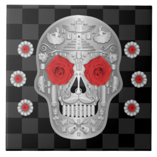 Chrome Calavera (Rote Rose) Keramik Tile Fliese