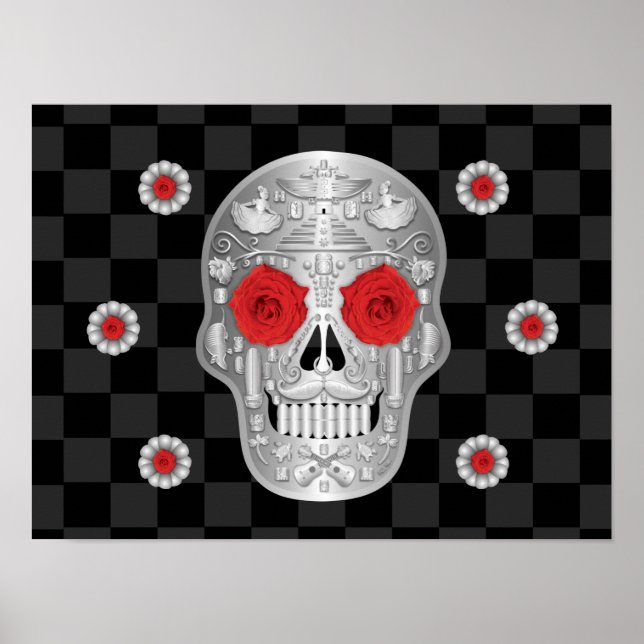Chrome Calavera (Rote Rose) Poster (Vorne)
