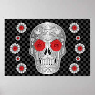 Chrome Calavera (Rote Rose) Poster