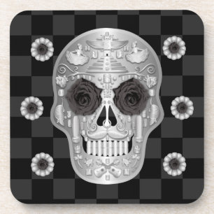 Chrome Calavera (Schwarze Rose) Getränkekasten Getränkeuntersetzer