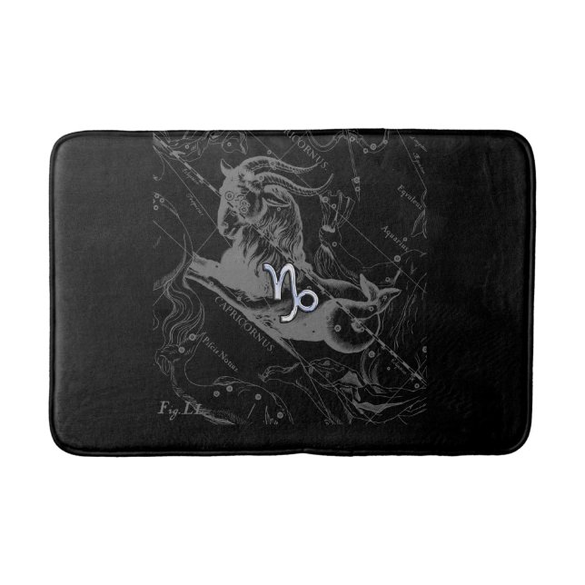 Chrome Capricorn Zodiac Symbol auf Hevelius Badematte (Vorderseite)