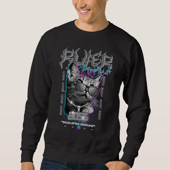 Chrome Cat Edgy Aesthetic Streetwear Sweatshirt (Vorderseite)