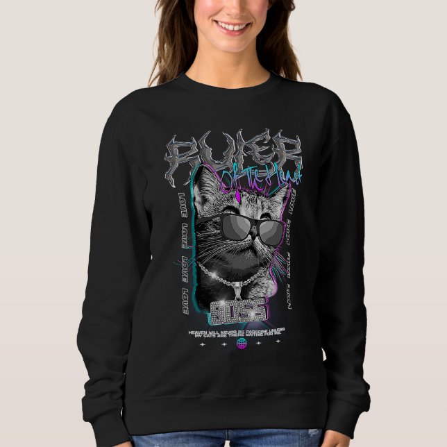 Chrome Cat Edgy Aesthetic Streetwear Sweatshirt (Vorderseite)