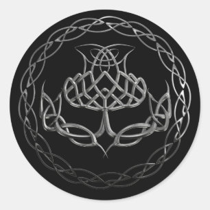 Chrome Celtic Knot Thistle Runder Aufkleber