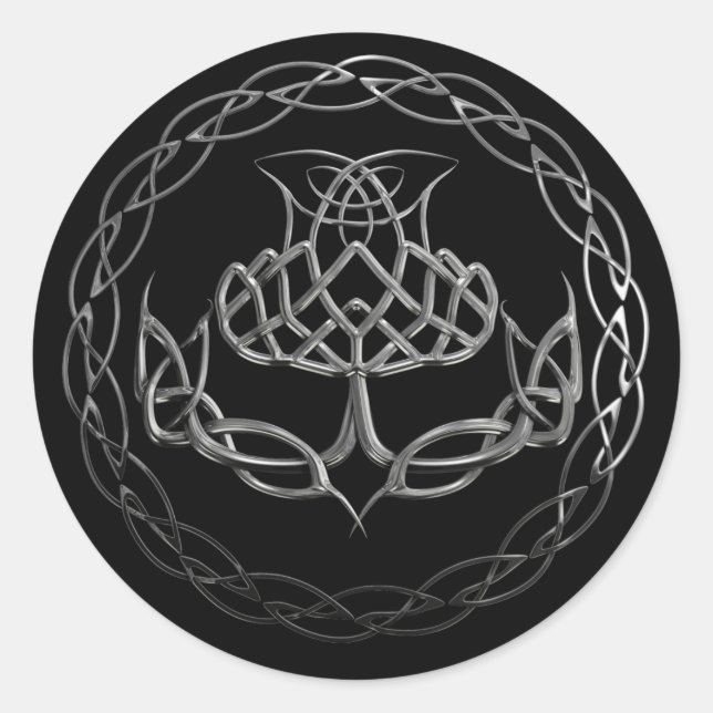 Chrome Celtic Knot Thistle Runder Aufkleber (Vorderseite)