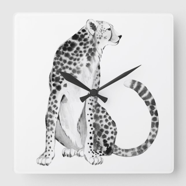 Chrome Cheetah Quadratische Wanduhr (Vorderseite)