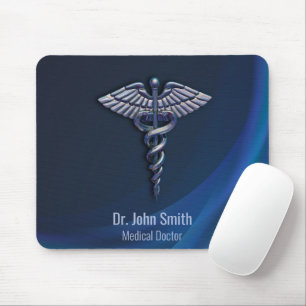 Chrome Dark 3D Holographic Medical Caduceus Mousepad